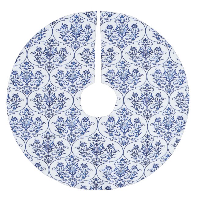 Flourish Damask Pattern - blue Brushed Polyester Tree Skirt (Front)