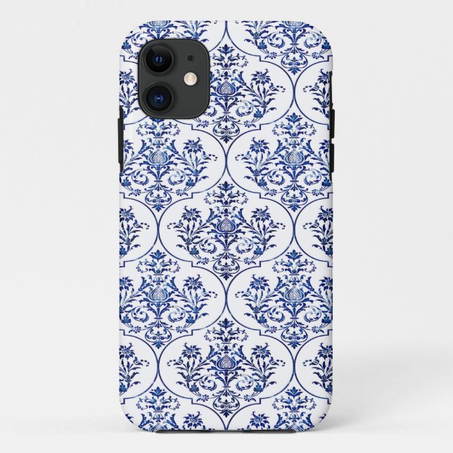 Flourish Damask Pattern - blue Case-Mate iPhone Case (Back)