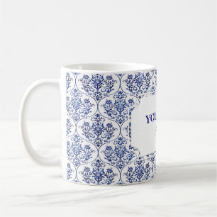 Flourish Damask Pattern - blue Coffee Mug