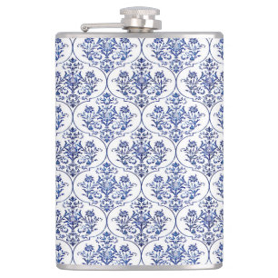 Flourish Damask Pattern - blue Hip Flask