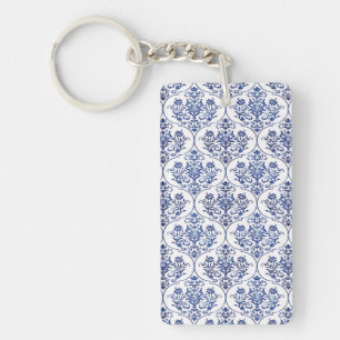 Flourish Damask Pattern - blue Keychain