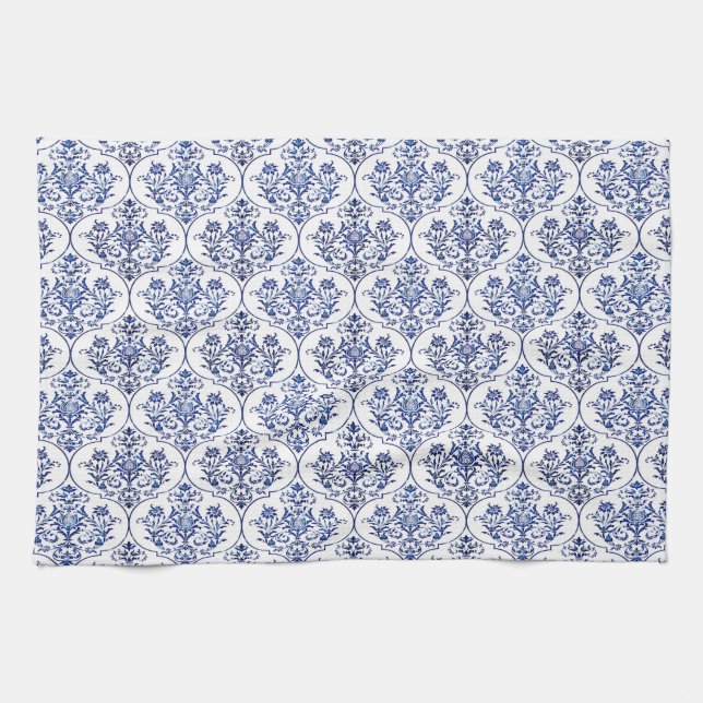 Flourish Damask Pattern - blue Kitchen Towel (Horizontal)
