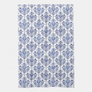 Flourish Damask Pattern - blue Kitchen Towel