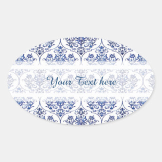 Flourish Damask Pattern - blue Oval Sticker