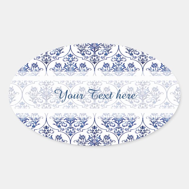 Flourish Damask Pattern - blue Oval Sticker (Front)