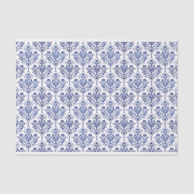Flourish Damask Pattern - blue Tissue Paper (Front)