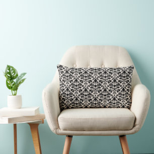 Flourish Damask Rpt Pattern Black on Cream Lumbar Pillow