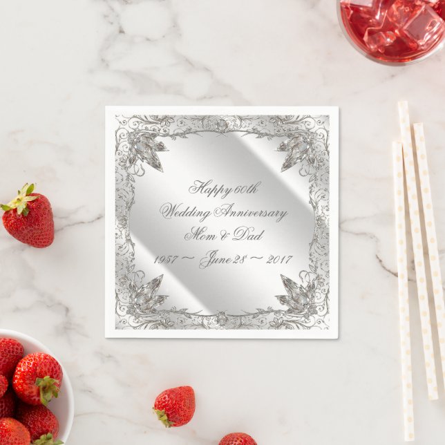 Flourish Diamond 60th Anniversary Paper Napkins (Insitu)