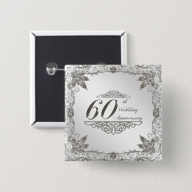 Flourish Diamond 60th Wedding Anniversary Button (Front & Back)