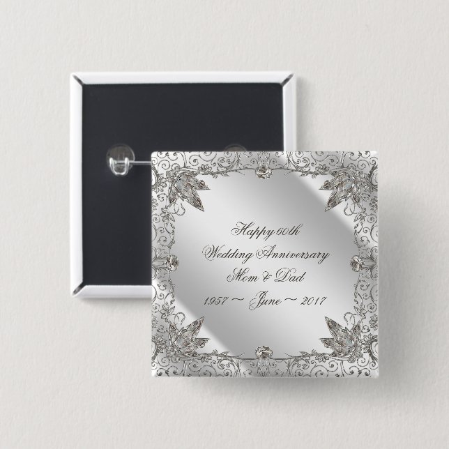 Flourish Diamond 60th Wedding Anniversary Button (Front & Back)