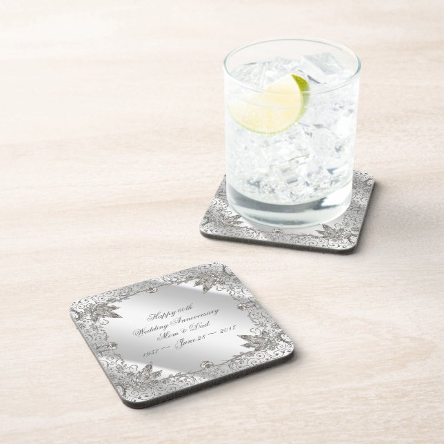 Flourish Diamond 60th Wedding Anniversary Coaster (Right Side)
