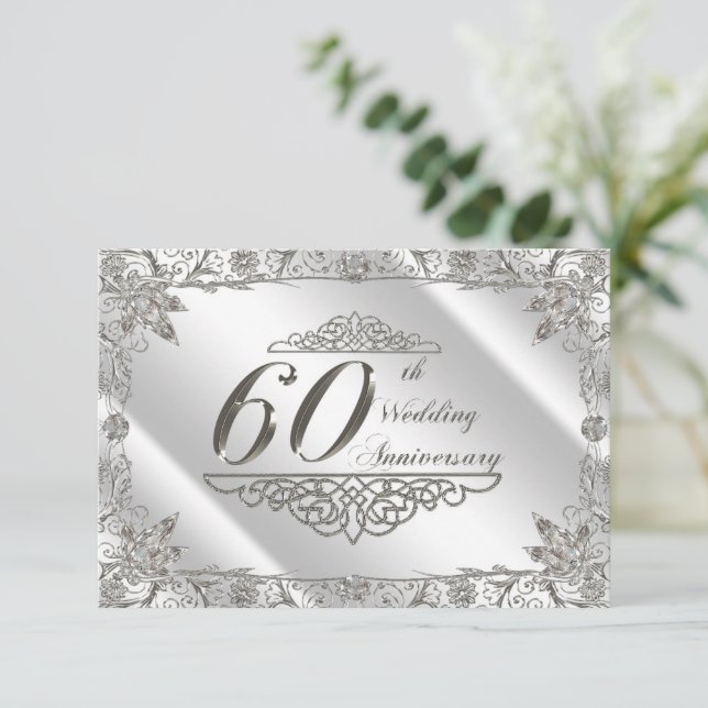 Flourish Diamond 60th Wedding Anniversary RSVP Card (Standing Front)