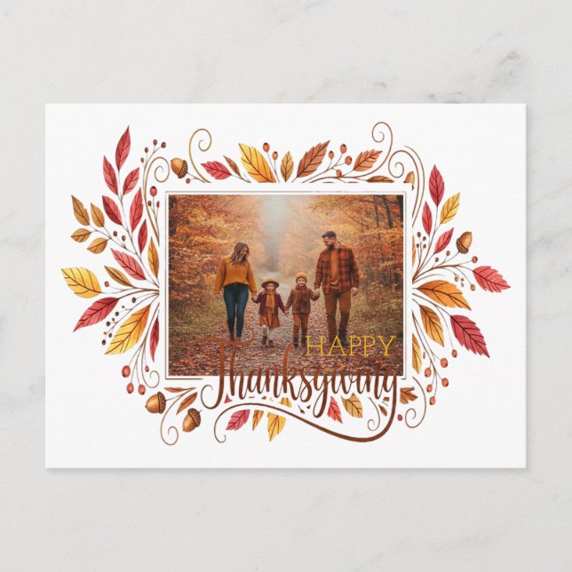 Flourish fall leaves custom photo Thanksgiving Holiday Postcard (Front)