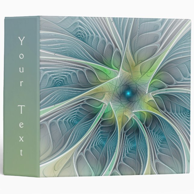 Flourish Fantasy Modern Blue Green Flower Text Binder (Front/Spine)