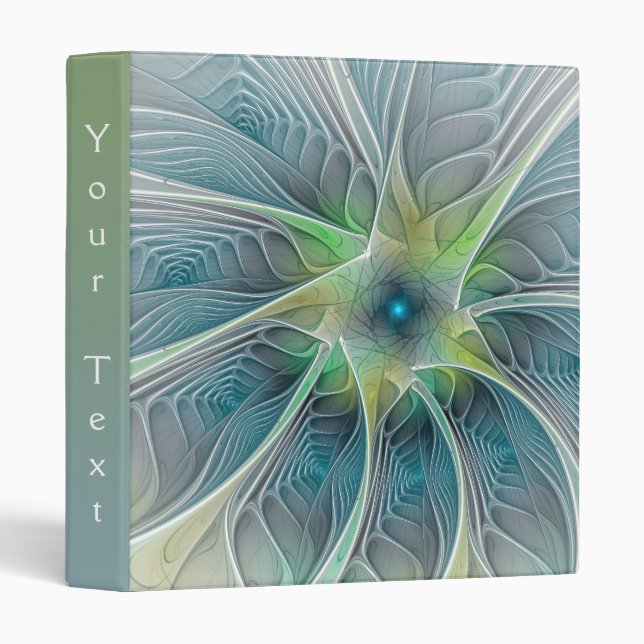 Flourish Fantasy Modern Blue Green Flower Text Binder (Front/Spine)
