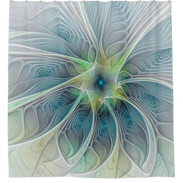 Flourish Fantasy Modern Blue Green Fractal Flower (Front)