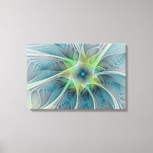 Flourish Fantasy Modern Blue Green Fractal Flower Canvas Print