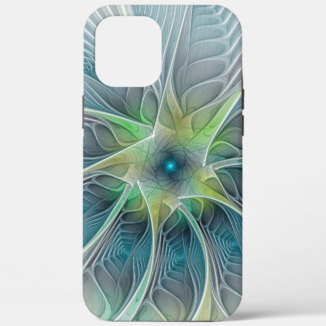 Flourish Fantasy Modern Blue Green Fractal Flower Case-Mate iPhone Case (Back)