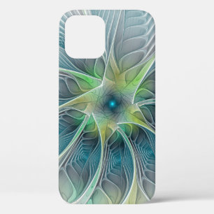 Flourish Fantasy Modern Blue Green Fractal Flower iPhone 12 Pro Case