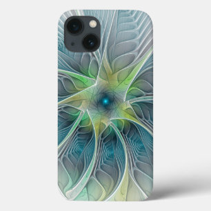 Flourish Fantasy Modern Blue Green Fractal Flower iPhone 13 Case