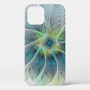 Flourish Fantasy Modern Blue Green Fractal Flower iPhone 12 Case