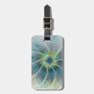 Flourish Fantasy Modern Blue Green Fractal Flower Luggage Tag