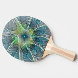 Flourish Fantasy Modern Blue Green Fractal Flower Ping Pong Paddle
