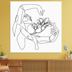 Flourish – Feminine Line Art with Flowers Canvas Print