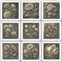 Flourish Flowers Postage Stamps Drawing Gold