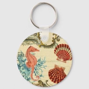 flourish french modern vintage seashell seahorse keychain
