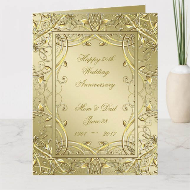 Flourish Gold 50th Wedding Anniversary 8.5x11 Card (Front)