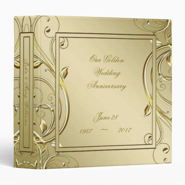 Flourish Gold 50th Wedding Anniversary Binder (Front/Spine)