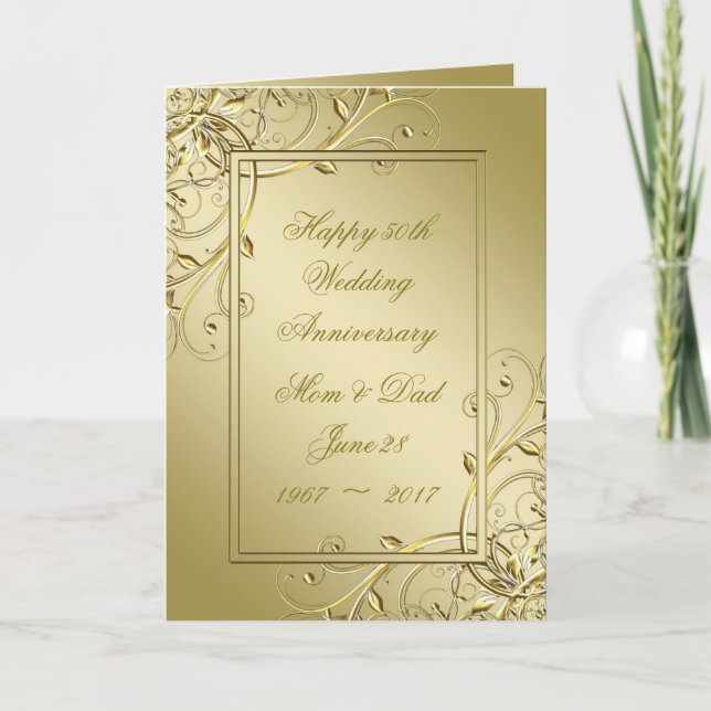 Flourish Gold 50th Wedding Anniversary Card (Front)