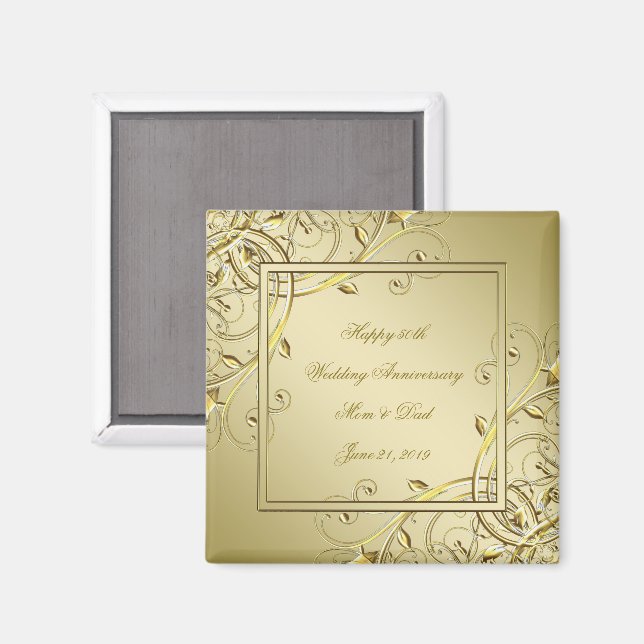 Flourish Gold 50th Wedding Anniversary Magnet (Front/Back)