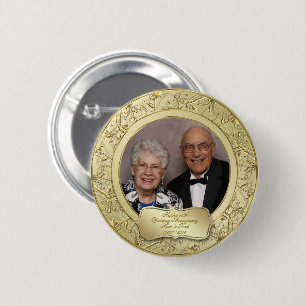Flourish Gold 50th Wedding Anniversary Photo 2 Inch Round Button