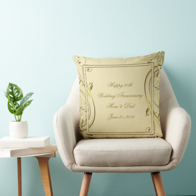Flourish Gold 50th Wedding Anniversary Throw Pillow (Chair)