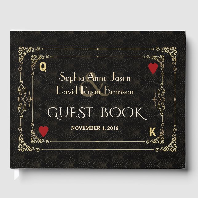 Flourish Gold Art Deco Casino Vegas Poker Wedding Guest Book (Front)