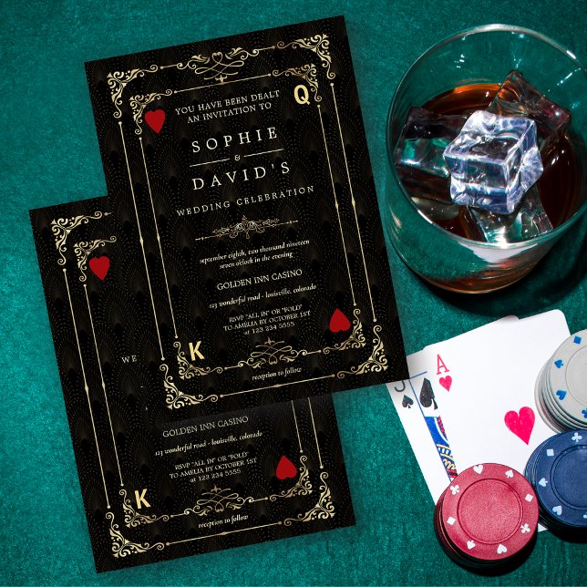 Flourish Gold Art Deco Casino Vegas Poker Wedding Invitation (Creator Uploaded)