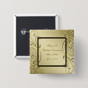Flourish Gold Black 50th Wedding Anniversary 2 Inch Square Button