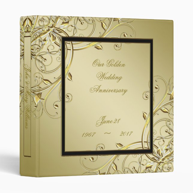 Flourish Gold Black 50th Wedding Anniversary Binder (Front/Spine)