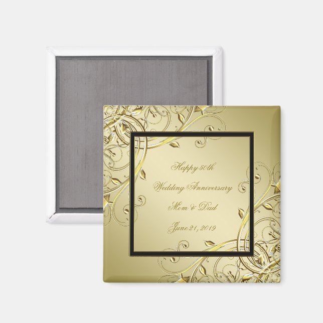 Flourish Gold Black 50th Wedding Anniversary Magnet (Front/Back)