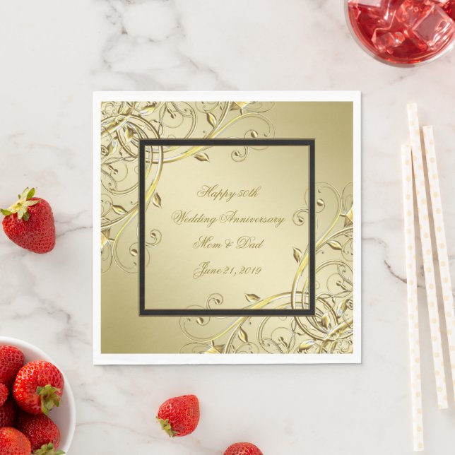 Flourish Gold Black 50th Wedding Anniversary Napkin (Insitu)