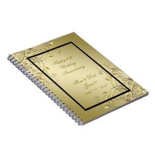 Flourish Gold Black 50th Wedding Anniversary Notebook