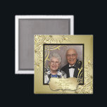 Flourish Gold Black 50th Wedding Anniversary Photo Magnet<br><div class="desc">A Digitalbcon Images Design featuring a gold and black colour and flourish design theme with a variety of custom images, shapes, patterns, styles and fonts in this one-of-a-kind "Flourish Gold 50th Wedding Anniversary" Photo Square Magnet. This elegant and attractive design comes complete with customizable text lettering and photo insert to...</div>