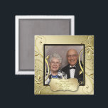 Flourish Gold Black 50th Wedding Anniversary Photo Magnet<br><div class="desc">A Digitalbcon Images Design featuring a gold and black colour and flourish design theme with a variety of custom images, shapes, patterns, styles and fonts in this one-of-a-kind "Flourish Gold 50th Wedding Anniversary" Photo Square Magnet. This elegant and attractive design comes complete with customizable text lettering and photo insert to...</div>