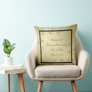 Flourish Gold Black 50th Wedding Anniversary Throw Pillow