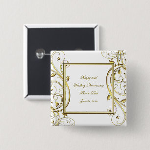 Flourish Gold White 50th Wedding Anniversary 2 Inch Square Button