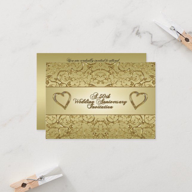 Flourish Golden 50th Wedding Anniversary Invitation (Front/Back In Situ)
