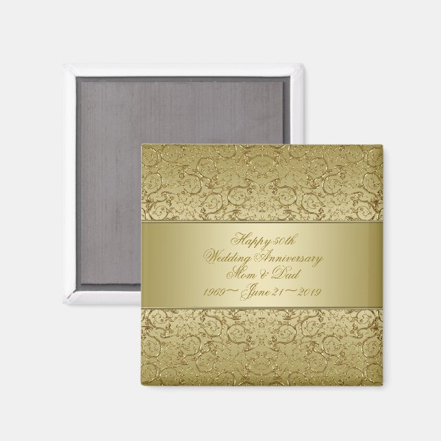 Flourish Golden 50th Wedding Anniversary Magnet (Front/Back)