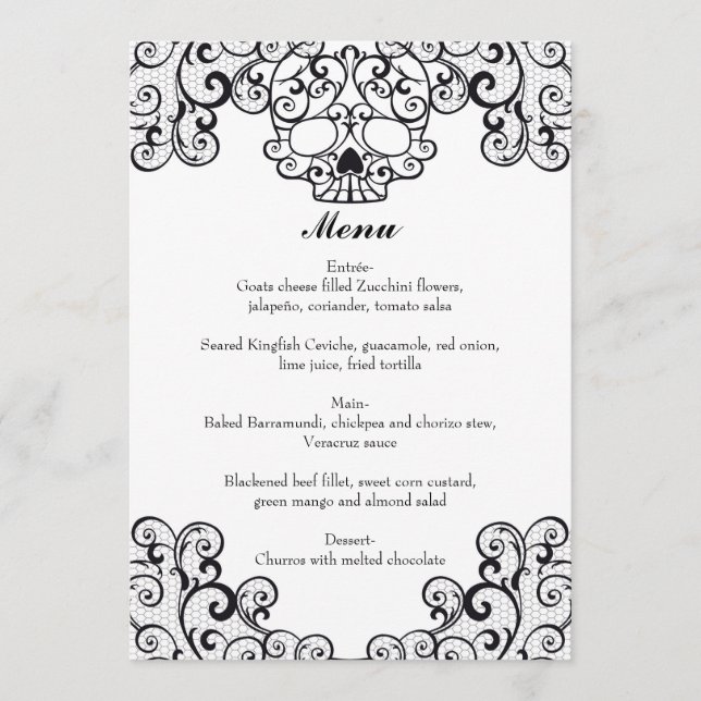 Flourish menu de mariage de crâne 5x7 de (Devant)